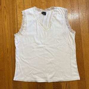 Lace-Trim V-Neck White Tank Top